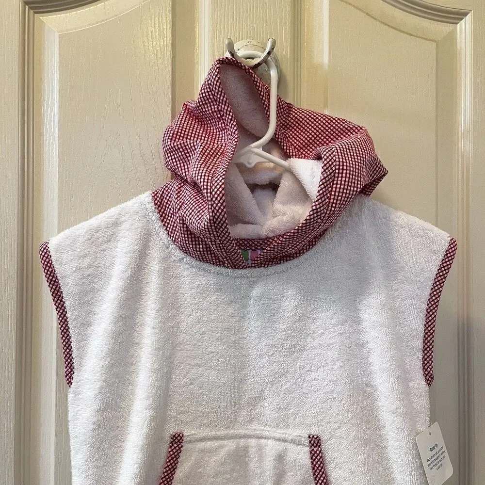 3 Marthas Hooded Terry Swim Cover Up White Red Gingham Seersucker Size 5-6 NWT